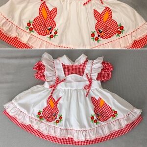 Vintage pinafore gingham bunny applique dress
